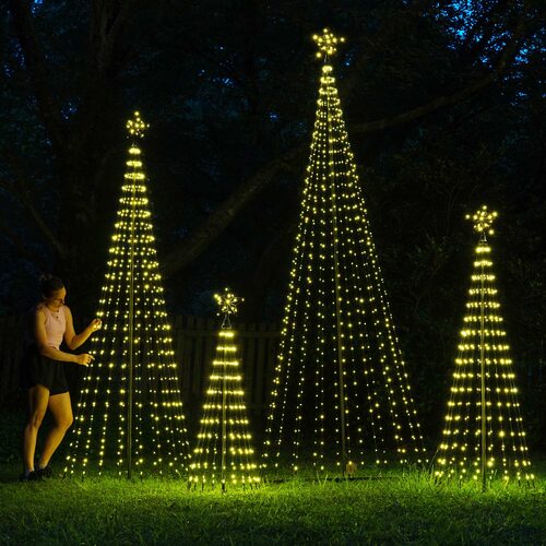 Warm White LED Animated Outdoor Lightshow Tree, Black Frame