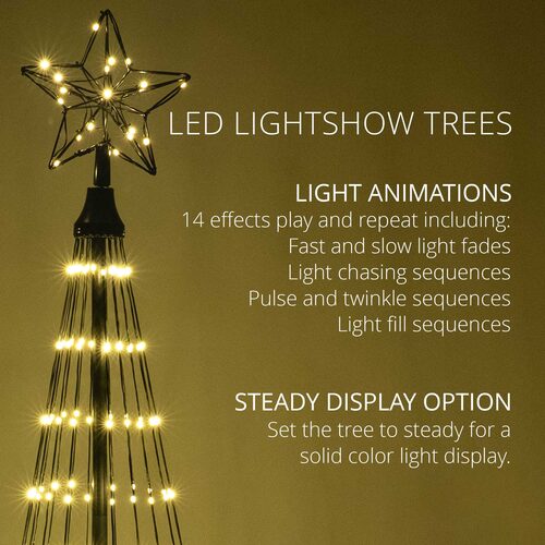 Warm White LED Animated Outdoor Lightshow Tree, Black Frame
