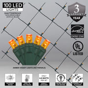 4' 6' 5mm Amber 5mm LED Christmas Net Lights, 100 Lights on Green Wire