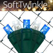 4' 6' 5mm Blue, Cool White SoftTwinkle 5mm LED Christmas Net Lights, 70 Lights on Green Wire
