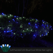 4' 6' 5mm Blue, Cool White SoftTwinkle 5mm LED Christmas Net Lights, 70 Lights on Green Wire