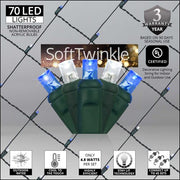 4' 6' 5mm Blue, Cool White SoftTwinkle 5mm LED Christmas Net Lights, 70 Lights on Green Wire