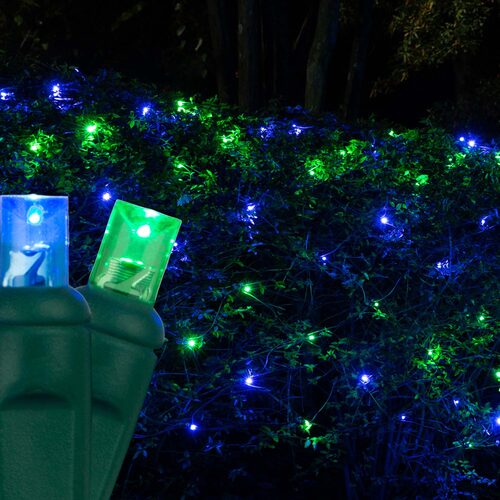 4' 6' 5mm Blue, Green 5mm LED Christmas Net Lights, 100 Lights on Green Wire