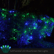 4' 6' 5mm Blue, Green SoftTwinkle 5mm LED Christmas Net Lights, 70 Lights on Green Wire