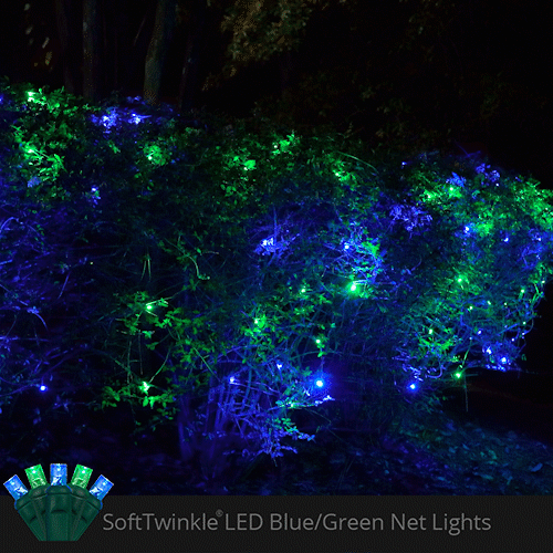 4' 6' 5mm Blue, Green SoftTwinkle 5mm LED Christmas Net Lights, 70 Lights on Green Wire