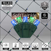 4' 6' 5mm Blue, Green SoftTwinkle 5mm LED Christmas Net Lights, 70 Lights on Green Wire