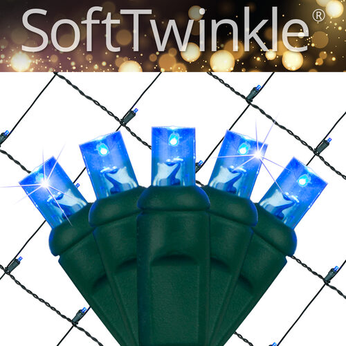 4' 6' 5mm Blue SoftTwinkle 5mm LED Christmas Net Lights, 70 Lights on Green Wire