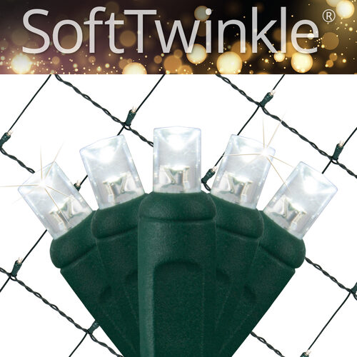 4' 6' 5mm Cool White SoftTwinkle 5mm LED Christmas Net Lights, 70 Lights on Green Wire