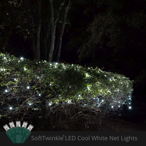 4' 6' 5mm Cool White SoftTwinkle 5mm LED Christmas Net Lights, 70 Lights on Green Wire