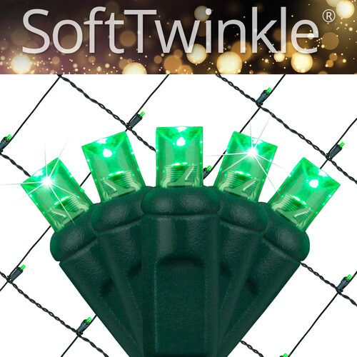 4' 6' 5mm Green SoftTwinkle 5mm LED Christmas Net Lights, 70 Lights on Green Wire