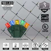 4' 6' 5mm Multicolor 5mm LED Christmas Net Lights, 100 Lights on Green Wire