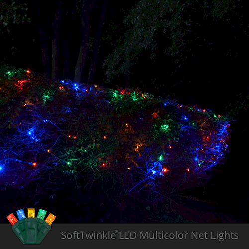 4' 6' 5mm Multicolor SoftTwinkle 5mm LED Christmas Net Lights, 70 Lights on Green Wire
