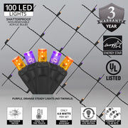 4' 6' 5mm Purple, Orange 5mm LED Christmas Net Lights, 100 Lights on Black Wire