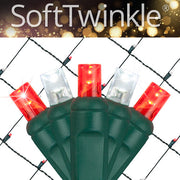 4' 6' 5mm Red, Cool White SoftTwinkle 5mm LED Christmas Net Lights, 70 Lights on Green Wire