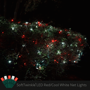 4' 6' 5mm Red, Cool White SoftTwinkle 5mm LED Christmas Net Lights, 70 Lights on Green Wire