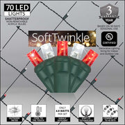 4' 6' 5mm Red, Cool White SoftTwinkle 5mm LED Christmas Net Lights, 70 Lights on Green Wire