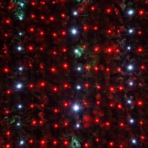 4' 6' 5mm Red, Cool White Twinkle 5mm LED Christmas Net Lights, 100 Lights on Green Wire
