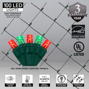 4' 6' 5mm Red, Green 5mm LED Christmas Net Lights, 100 Lights on Green Wire