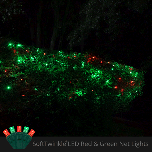 4' 6' 5mm Red, Green SoftTwinkle 5mm LED Christmas Net Lights, 70 Lights on Green Wire