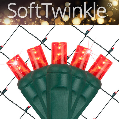 4' 6' 5mm Red SoftTwinkle 5mm LED Christmas Net Lights, 70 Lights on Green Wire