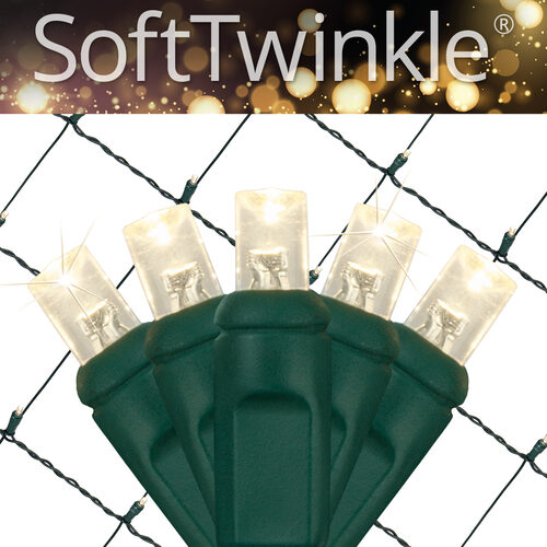 4' 6' 5mm Warm White SoftTwinkle 5mm LED Christmas Net Lights, 70 Lights on Green Wire