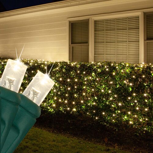 4' 6' 5mm Warm White Twinkle 5mm LED Christmas Net Lights, 100 Lights on Green Wire