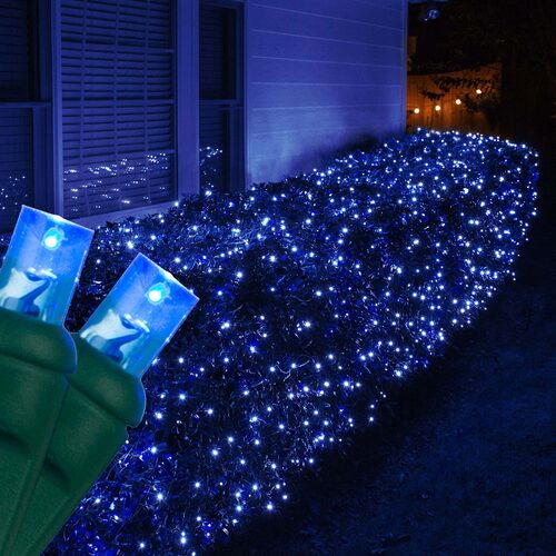 4' 6' Blue 5mm LED Christmas Net Lights, 100 Lamps on Green Wire