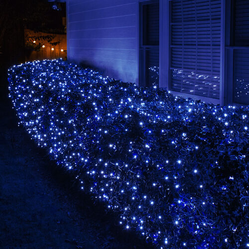 4' 6' Blue 5mm LED Christmas Net Lights, 100 Lamps on Green Wire