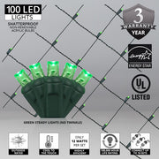 4' 6' Green 5mm LED Christmas Net Lights, 100 Lamps on Green Wire