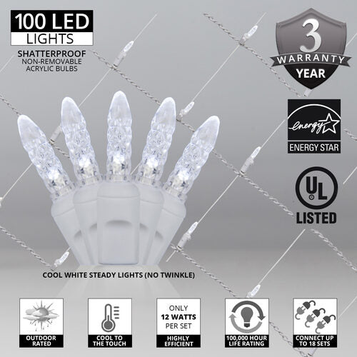 4' 6' M5 Cool White M5 LED Christmas Net Lights, 100 Lights on White Wire