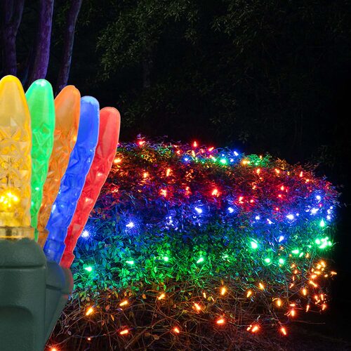 4' 6' M5 Multicolor M5 LED Christmas Net Lights, 100 Lights on Green Wire