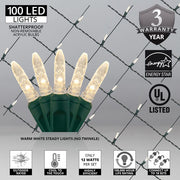 4' 6' M5 Warm White M5 LED Christmas Net Lights, 100 Lights on Green Wire