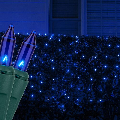 4' 6' Mini Blue Mini Christmas Net Lights, 150 Lights on Green Wire