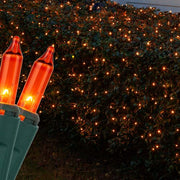 4' 6' Mini Orange Mini Christmas Net Lights, 150 Lights on Green Wire