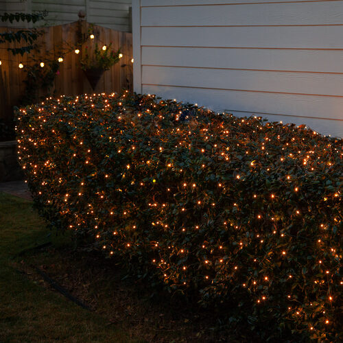 4' 6' Mini Orange Mini Christmas Net Lights, 150 Lights on Green Wire