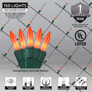 4' 6' Mini Orange Mini Christmas Net Lights, 150 Lights on Green Wire