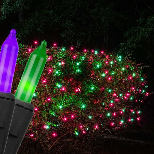 4' 6' Mini Purple, Green Mini Christmas Net Lights, 150 Lights on Black Wire
