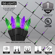 4' 6' Mini Purple, Green Mini Christmas Net Lights, 150 Lights on Black Wire