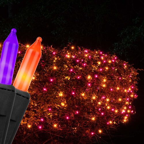 4' 6' Mini Purple, Orange Mini Christmas Net Lights, 150 Lights on Black Wire