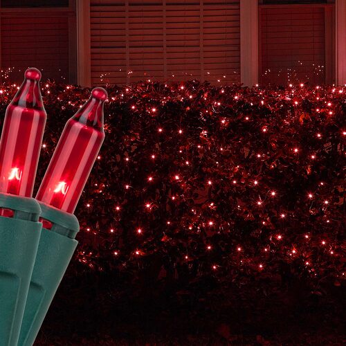 4' 6' Mini Red Mini Christmas Net Lights, 150 Lights on Green Wire