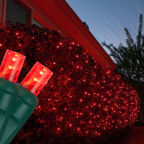 4' 6' Red 5mm LED Christmas Net Lights, 100 Lamps on Green Wire
