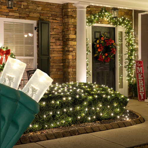 4' 6' Warm White 5mm LED Christmas Net Lights, 100 Lamps on Green Wire