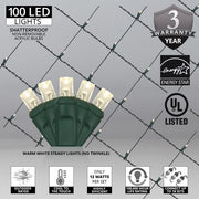 4' 6' Warm White 5mm LED Christmas Net Lights, 100 Lamps on Green Wire