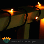 50 5mm Amber SoftTwinkle LED Christmas Lights, Green Wire, 4" Spacing