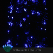 50 5mm Blue SoftTwinkle LED Christmas Lights, Green Wire, 4" Spacing