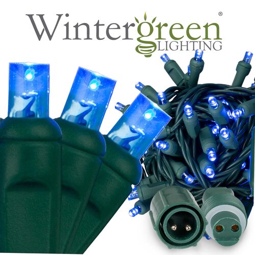 50 5mm Blue WeatherPRO TM Commercial LED Lights, Green Wire, 4" Spacing