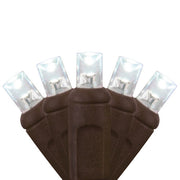 50 5mm Cool White LED Christmas Lights, Brown Wire, 6" Spacing