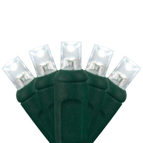 5mm Cool White LED Christmas Lights, Green Wire