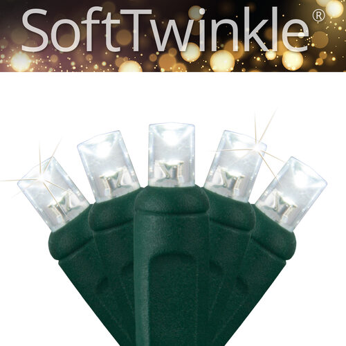 50 5mm Cool White SoftTwinkle LED Christmas Lights, Green Wire, 4" Spacing