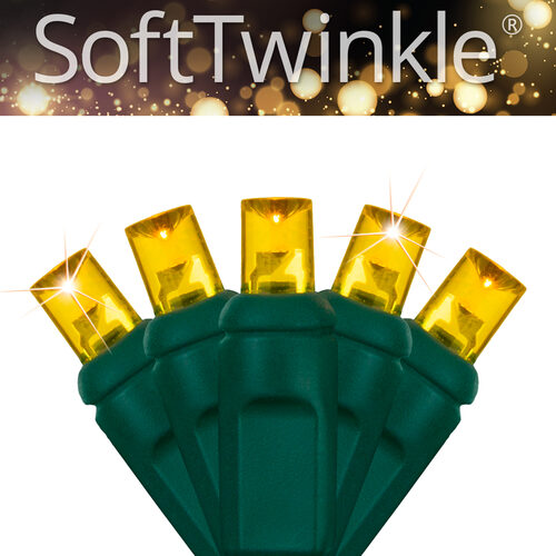 50 5mm Gold SoftTwinkle LED Christmas Lights, Green Wire, 4" Spacing